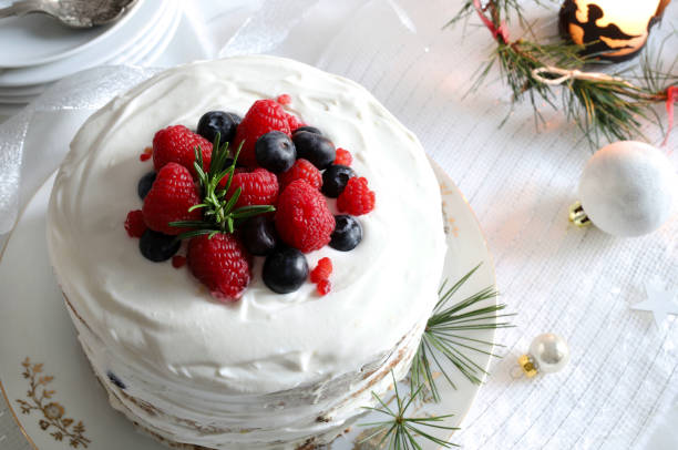 istock Christmas panettone cake with cream. 1939500567