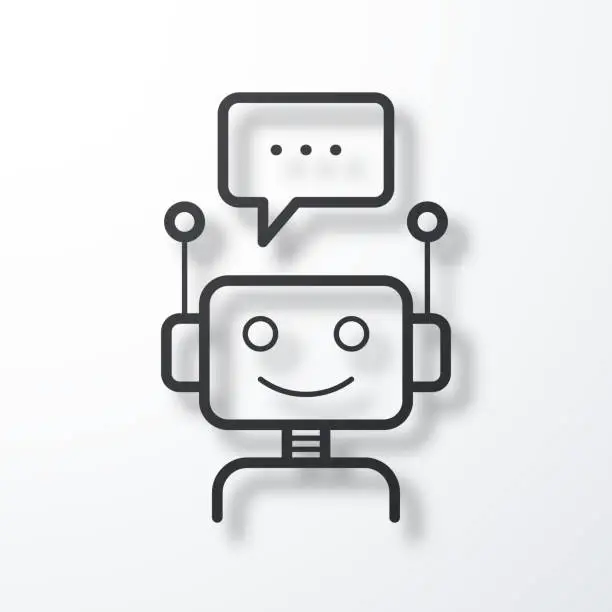 Vector illustration of Chatbot with speech bubble. Line icon with shadow on white background