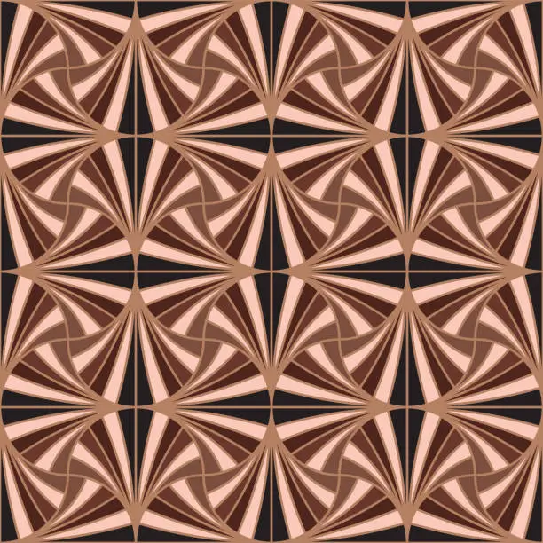 Vector illustration of Art Deco fan pattern. Brown and beige ornamental background. Interior decor design.