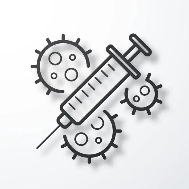 Vector illustration of Coronavirus Covid-19 vaccine. Line icon with shadow on white background