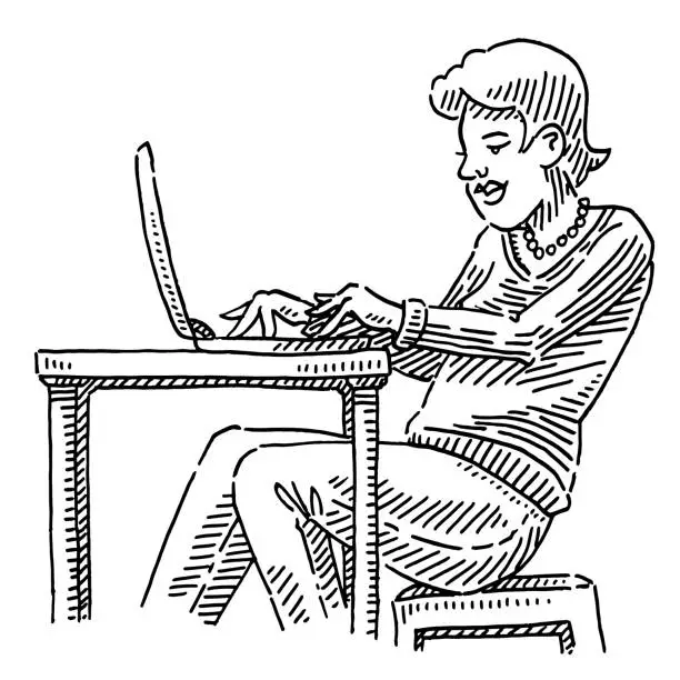 Vector illustration of Freelancer Working On Computer Drawing