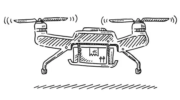 Vector illustration of Drone Parcel Delivery Drawing