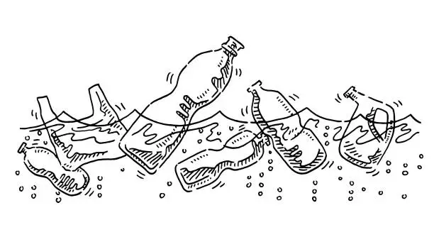 Vector illustration of Ocean Plastic Waste Problem Drawing