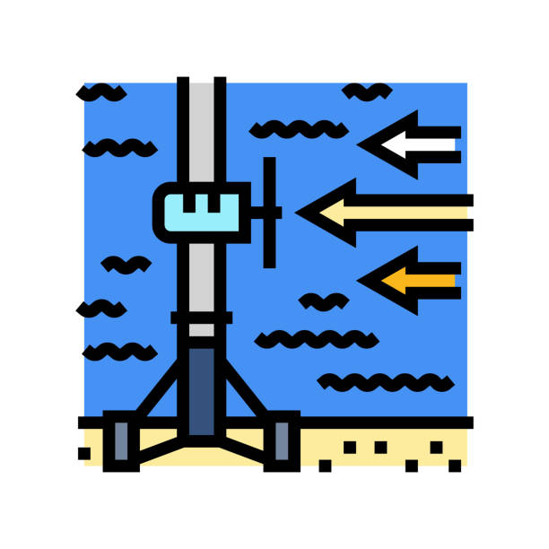 ilustrações, clipart, desenhos animados e ícones de ilustração vetorial do ícone do ícone do poder das marés da energia do fluxo - electricity fuel and power generation tide stream