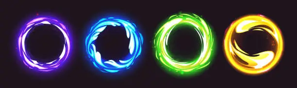 Vector illustration of Neon blue circle magic portal glow light effect