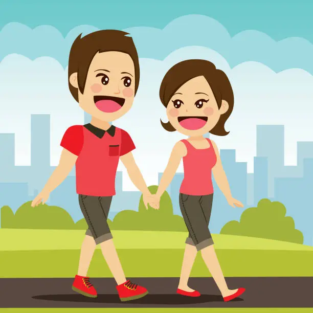 Vector illustration of Couple Walking Holding Hands