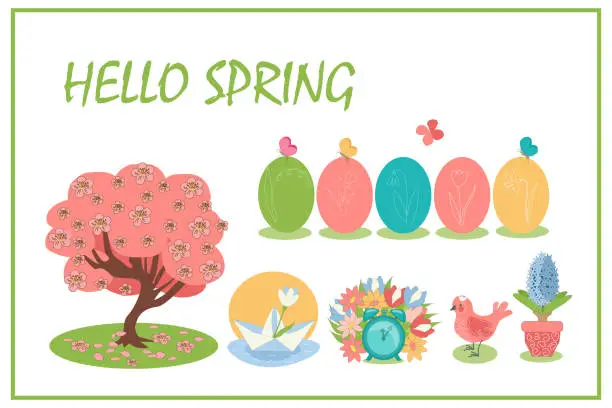 Vector illustration of A set of spring vector cartoon elements