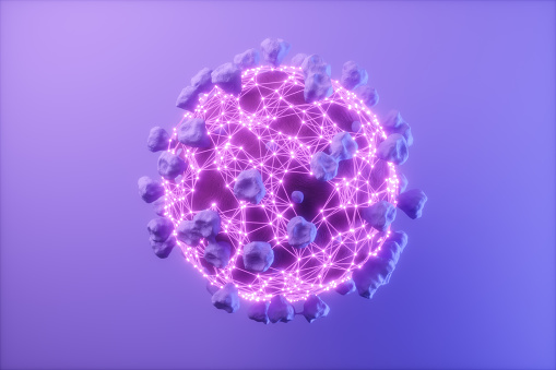 Virus Cell With Connection Dots And Plexus Lines