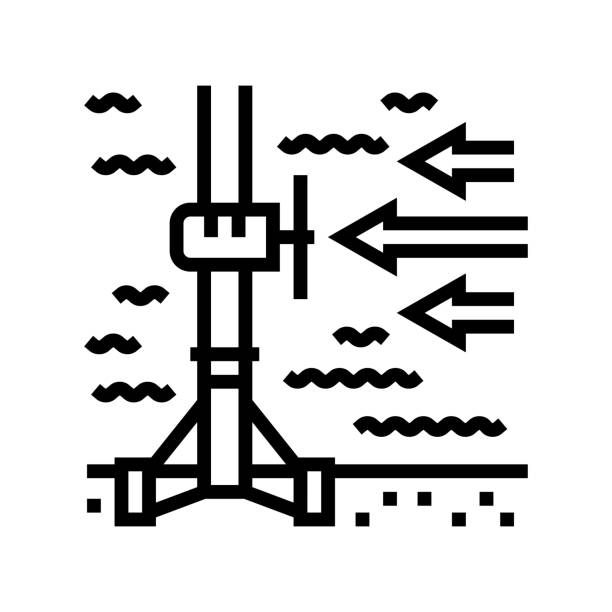 ilustrações, clipart, desenhos animados e ícones de ilustração do vetor do ícone da linha de energia das marés da energia do fluxo - electricity fuel and power generation tide stream
