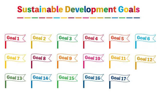 Vector illustration of Heading label set in SDG colors, flag