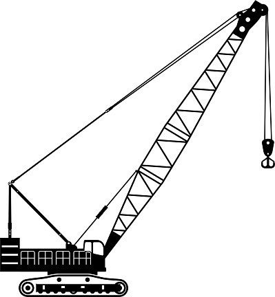 Silhouette of Mobile Crane Icon in Flat Style.