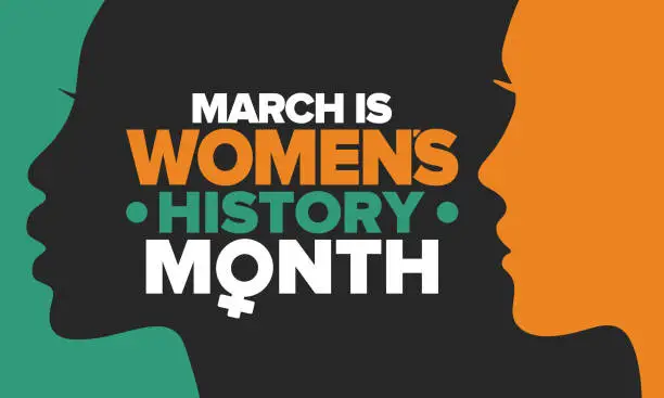 Vector illustration of Women's History Month. Celebrated annual in March, to mark women’s contribution to history. Female symbol. Women's rights. Girl power in world. Poster, postcard, banner. Vector illustration