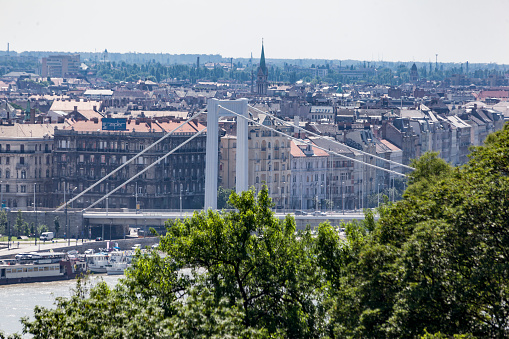 The Erzsébet Bridge over the Danube river in Budapest, Hungary