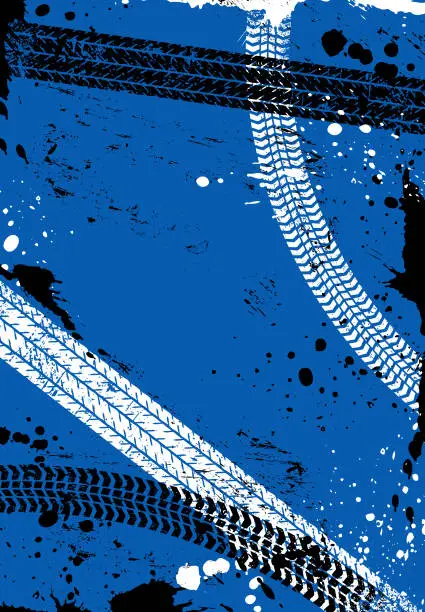 Vector illustration of Tire track blue background