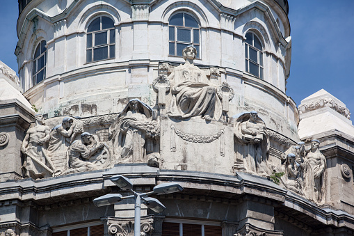 Detail of the sculptures on the top of the Hungary's Interior Ministry building in Budapest, Hungary
