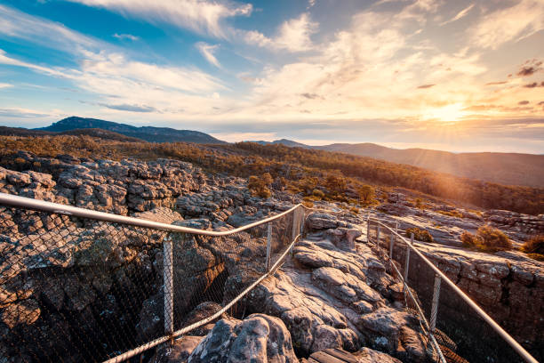 Grampians mountains viewed from Pinnacle lookout at sunset, Halls Gap, Victoria, Australia