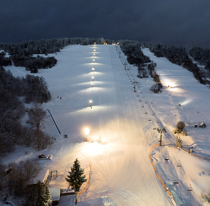Ski slope at a night