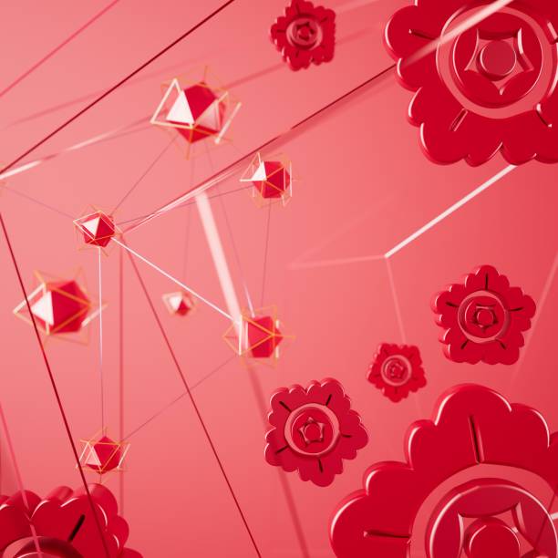 Chinese New Year background. 3D illustration. 3D rendering. red colour design. traditional concept image. object design graphic element. celebrate geometry shape. modern festive digital image holiday