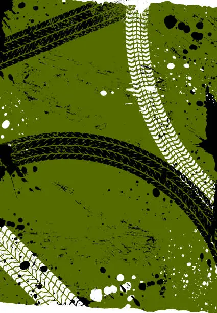 Vector illustration of Tire tracks on green background