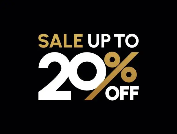 Vector illustration of Sale up to 20% off sign. Twenty percent discount.