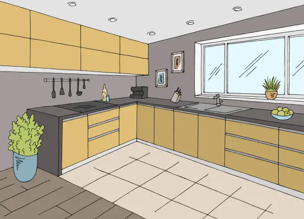 Vector illustration of Kitchen room graphic color home interior sketch illustration vector