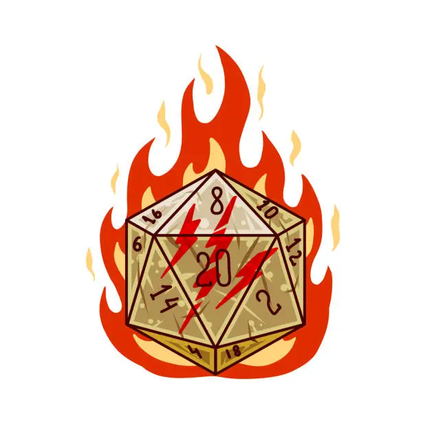 Vector illustration of 20 sided dice with numbers.