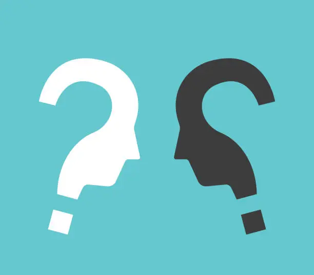 Vector illustration of Two question shaped heads