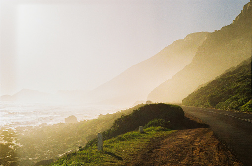 Scenic landscape of a coastal road in Western Cape
