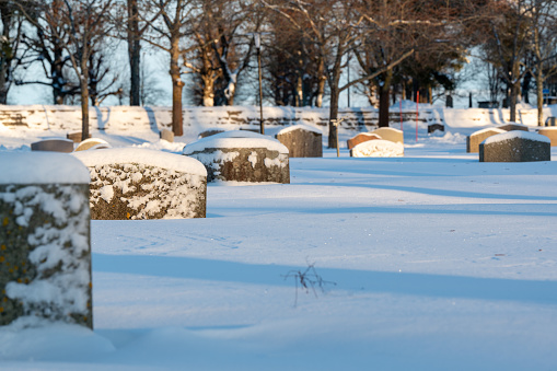 Graveyard covered in snow in Kumla Sweden January 15 2024