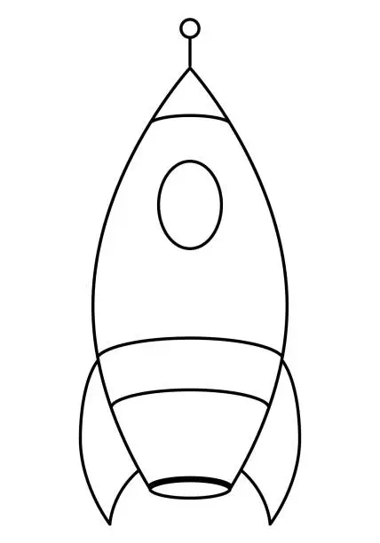 Vector illustration of starship - black and white cartoon vector illustration of spaceship, isolated on white