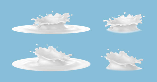 istock Milk crown splashes isolated on blue background. Vector realistic set of milk splashes. 1939734788