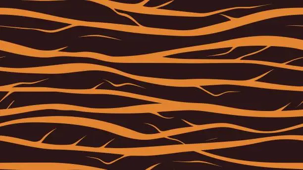 Vector illustration of Vector background. Disco style background in warm colors. Zodiac design element. Tiger stripes pattern, animal skin, line background. Repeating tiger print, vector art. Vector. Seamless.