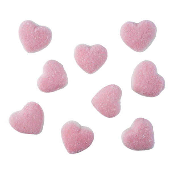 istock Heart shaped sugar coated gummy candy isolated on white background 1939736397