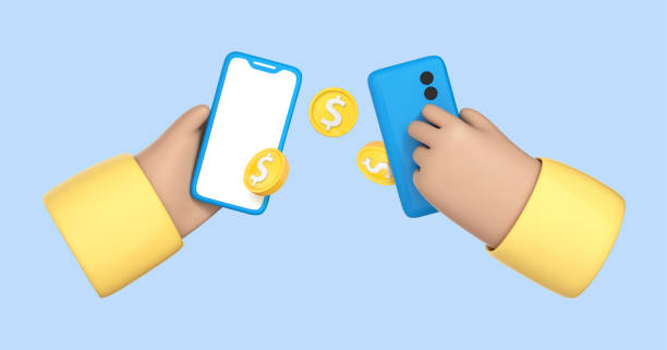 istock Two cartoon hands holding mobile phones making a money transfer. Money transfer on smartphones. Online payment concept. Mobile wallet. Cashback and banking. Vector 3d illustration 1939737464