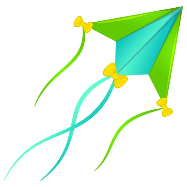 Vector illustration of Paper kite with ribbons and bow flying summer toy for outdoor entertainment isometric vector