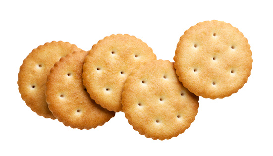 Crackers close-up cut out on a white background. Top view
