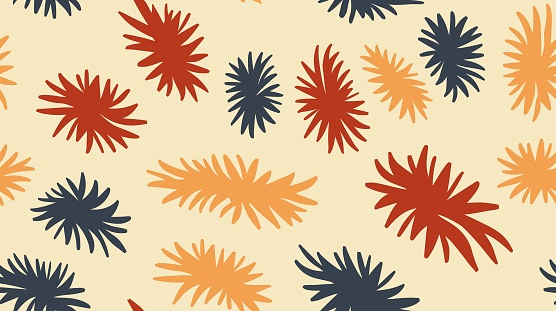 Abstract illustration background with darkslategray and firebrick, seamless repeating patterns. Elegant botanical drawing made of simple spring flowers. Small Floral Pattern. Dark Endless Contemporary Modern Decor Design. Cute Floral Background for Textile, Fabric, Print. Seamless.