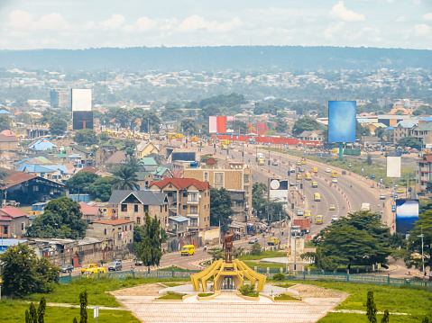 Busy roads through Kinshasa in The Democratic Republic of Congo.