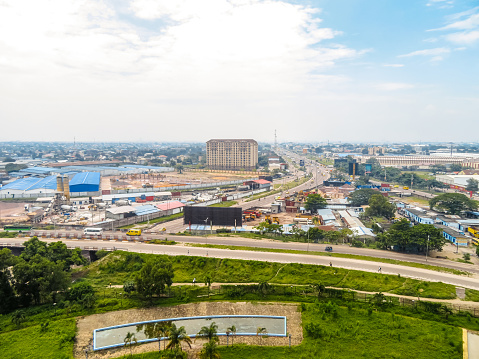 Busy roads through Kinshasa in The Democratic Republic of Congo.
