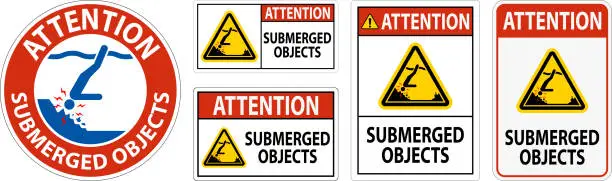 Vector illustration of Water Safety Sign Attention - Submerged Objects