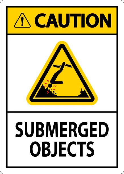 Vector illustration of Water Safety Sign Caution - Submerged Objects