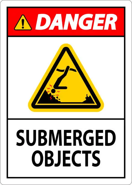 Vector illustration of Water Safety Sign Danger - Submerged Objects