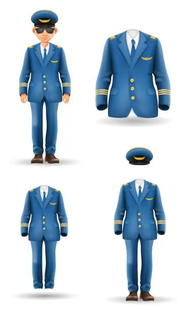 Vector illustration of pilot uniform suit work clothes vector illustration