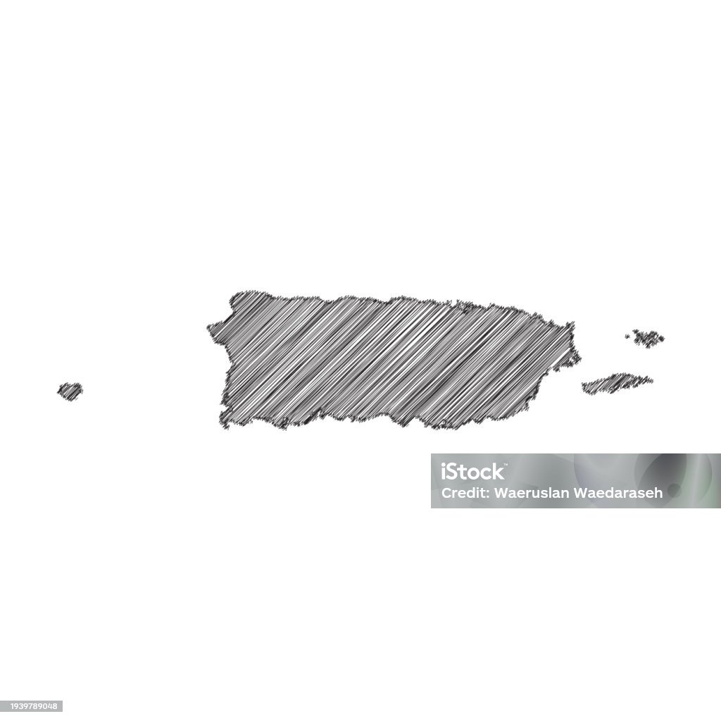 Puerto Rico Graphc Scribble Map Of Puerto Rico Black Drawing Pencil Sketch On White ...