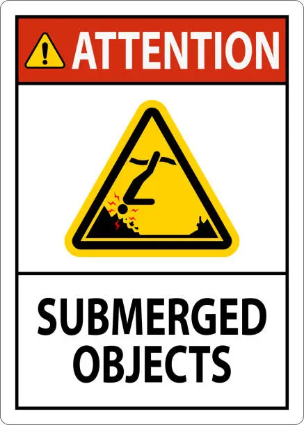 Vector illustration of Water Safety Sign Attention - Submerged Objects