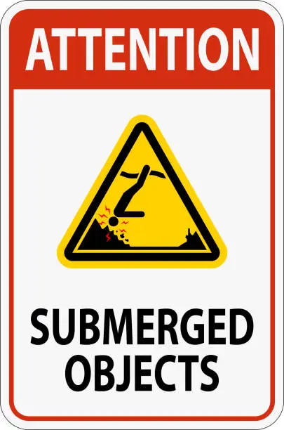 Vector illustration of Water Safety Sign Attention - Submerged Objects