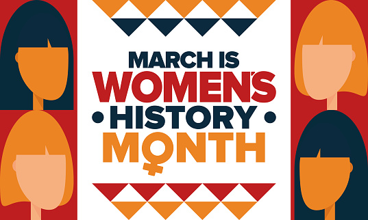 Women's History Month. Celebrated annual in March, to mark women’s contribution to history. Female symbol. Women's rights. Girl power in world. Poster, postcard, banner. Vector illustration
