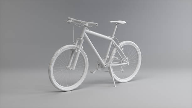 white bicycle on a soft gray studio background. sport concept. monochrome. - bicycle chain bicycle tire black and white imagens e fotografias de stock