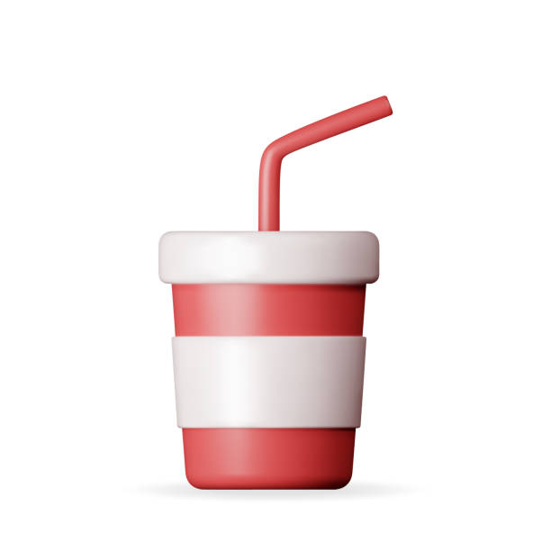 3d реалистичный красный одноразовый стаканчик с соломинкой - can disposable cup blank container stock illustrations