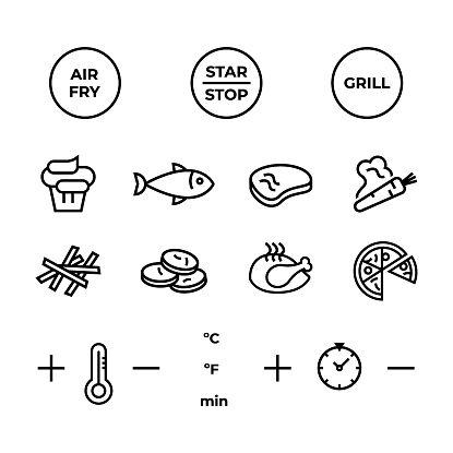 Simple icons set for Air Fryer panel
Technology display. Line vector